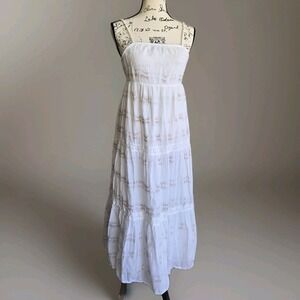 Aerie Women's Size S Maxi Sun Dress Boho Chic Tiered White Tie Dye Cotton Lined